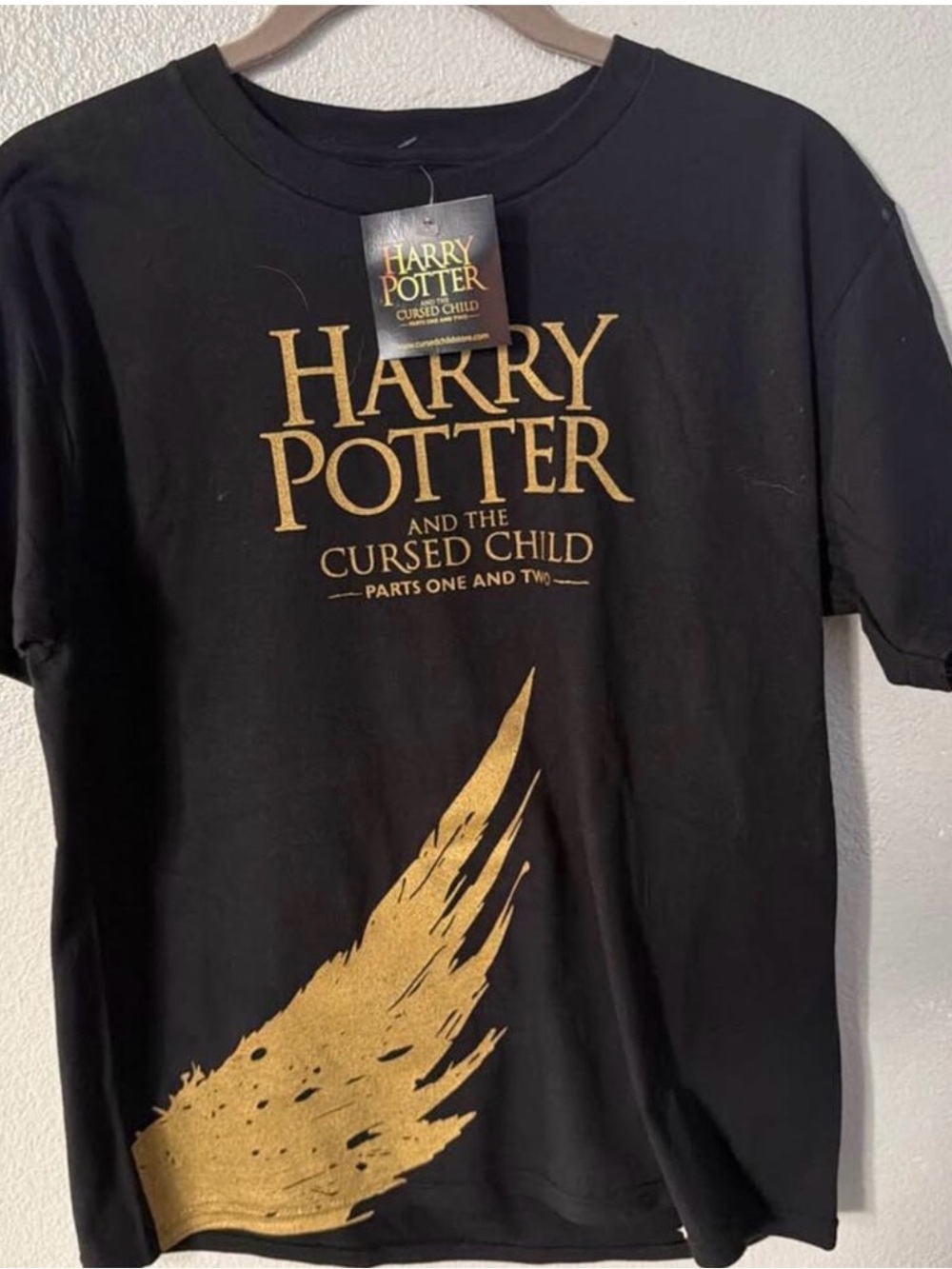 Warner Bros. Black T‑Shirt with Gold Harry Potter Cursed Child Graphic